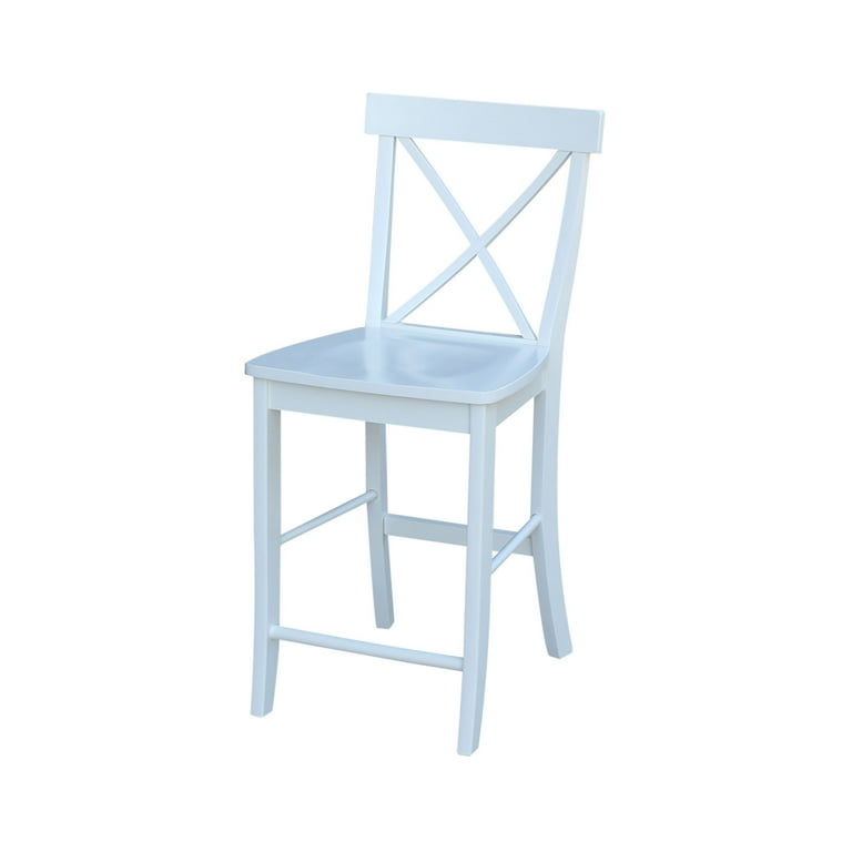 30 x 48 Solid Wood Counter Height Dining Table with 4 Cross Back Counter Height Stools in White