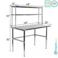 thumbnail image 1 of 30" x 48" Stainless Steel Open Base Table With 12" Wide Double Tier Overshelf | Metal Kitchen Prep Table & Shelving Combo, 1 of 6