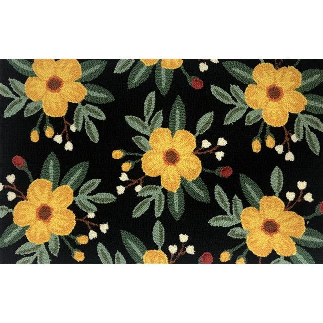 Black and Yellow Floral Synthetic Rectangular Rug, 30 x 48 in.