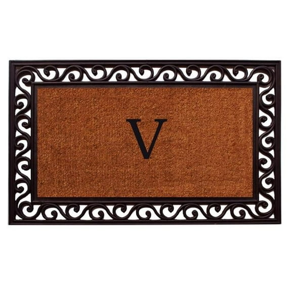 30 x 48 in. Rembrandt Monogram Rectangular Doormat, Natural & Black - Letter V