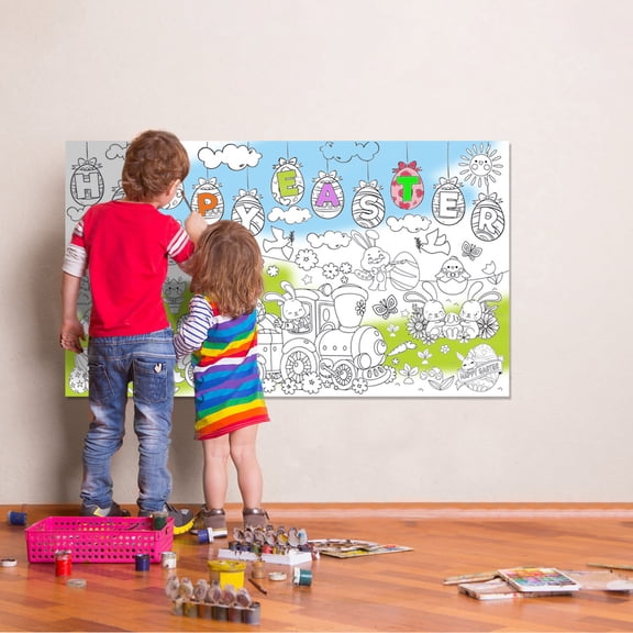 30" x 50" Easter Coloring Poster - Dual-Use Coloring Tablecloth for Kids Easter Art & Party Decorations