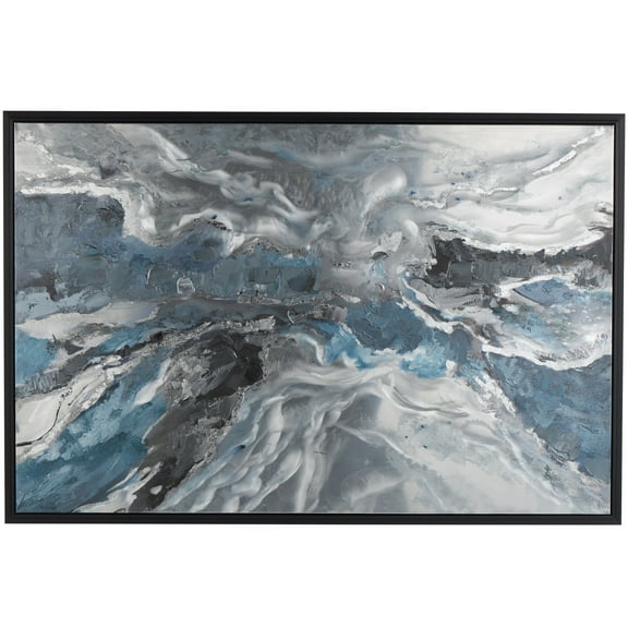 30" x 59" Abstract Framed Wall Art with Silver Foil Accents and Black Frame, by DecMode