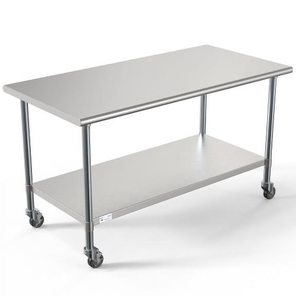 30" x 60" 18-Gauge 304 Stainless Steel Commercial Work Table with Casters, CT3060-18C.