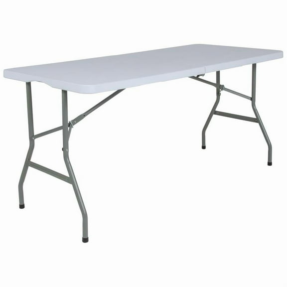 30'' x 60'' Granite White Bi-Fold Plastic Folding Table - 5-Foot Bi-Fold Plastic Folding Table with Carrying Handle