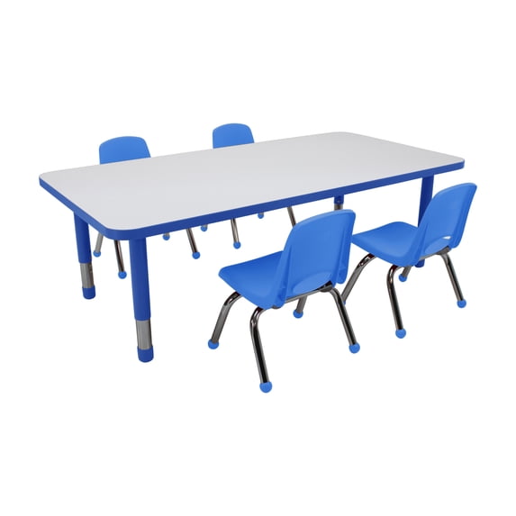 Factory Direct Partners Kids Dry-Erase Activity Table and Stack Chair Set, White Blue