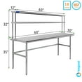 thumbnail image 1 of 30" x 60" Stainless Steel Open Base Table With 12" Wide Double Tier Overshelf | Metal Kitchen Prep Table & Shelving Combo, 1 of 6