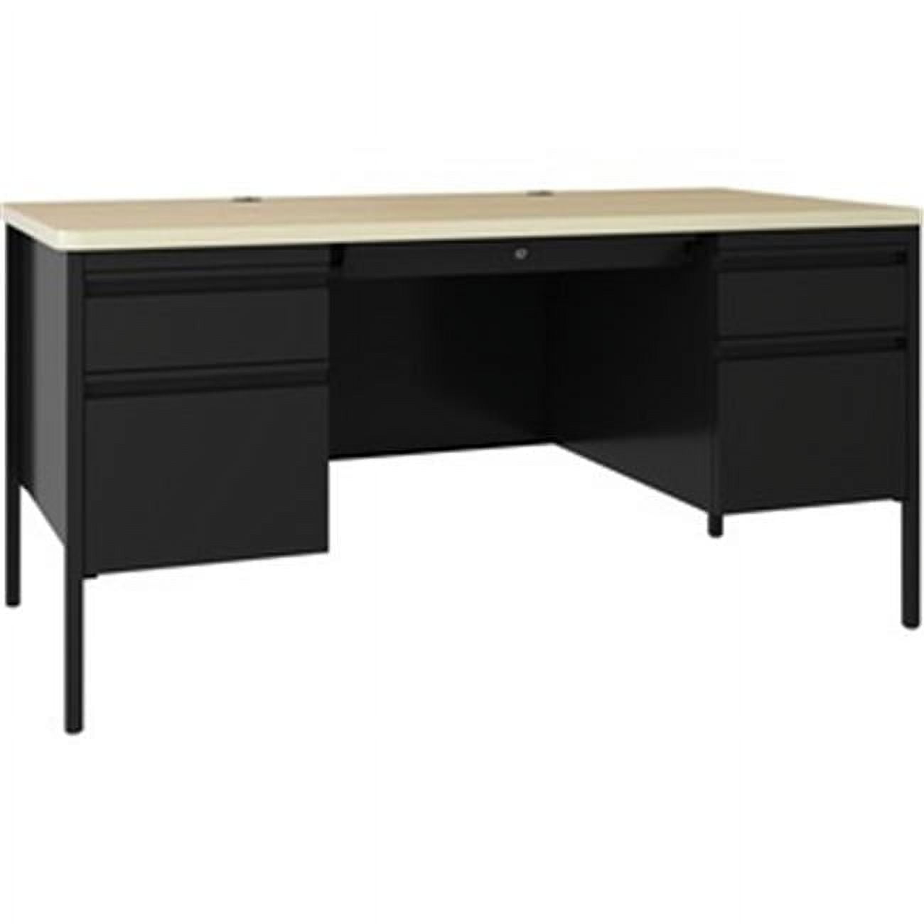 Black Steel Executive Desk with Maple Laminate Top and Filing Cabinets