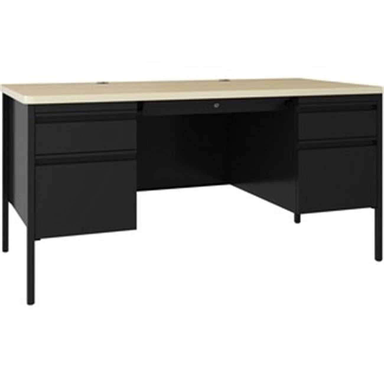 Black Steel Executive Desk with Maple Laminate Top and Filing Cabinets