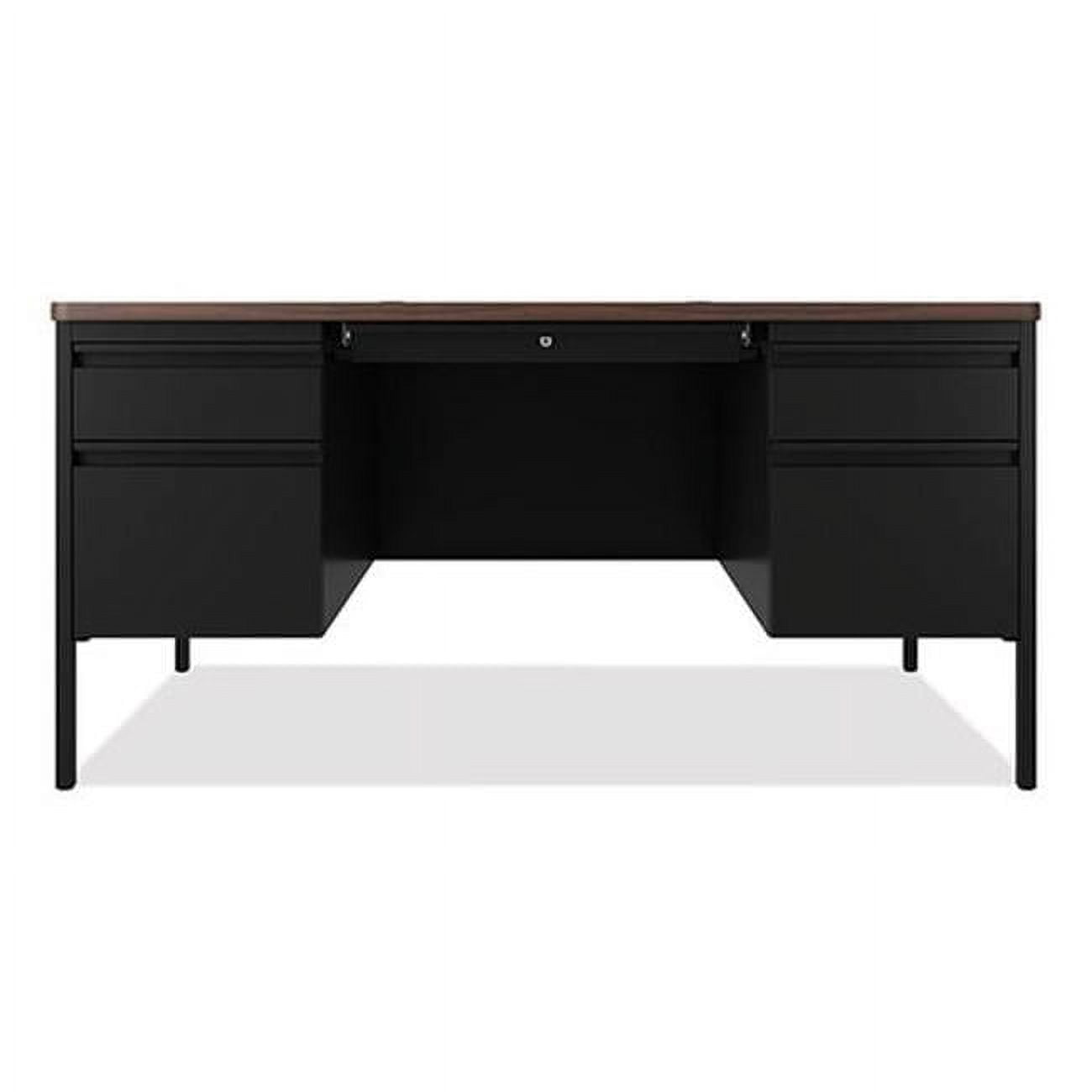 Walnut and Black Executive Corner Desk with Filing Cabinet