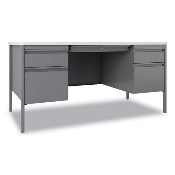 30 x 60 in. Double Teachers Pedestal Desk, Platinum & White