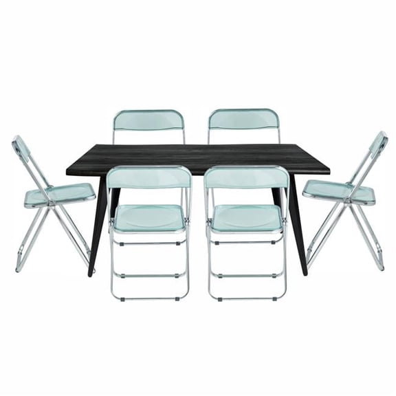 30 x 63 x 34 in. Lawrence 7 Piece Acrylic Folding Dining Chair & Rectangular Dining Table Set, Jade Green