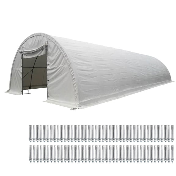 30' x 65' x 15' Hay Storage Shelter Kit with Roll-Up Doors 22 Oz PVC Vinyl Outdoor Portable Storage Shed for Vehicle & 84Pcs Hex Expansion Bolt Mounting for Concrete Installation