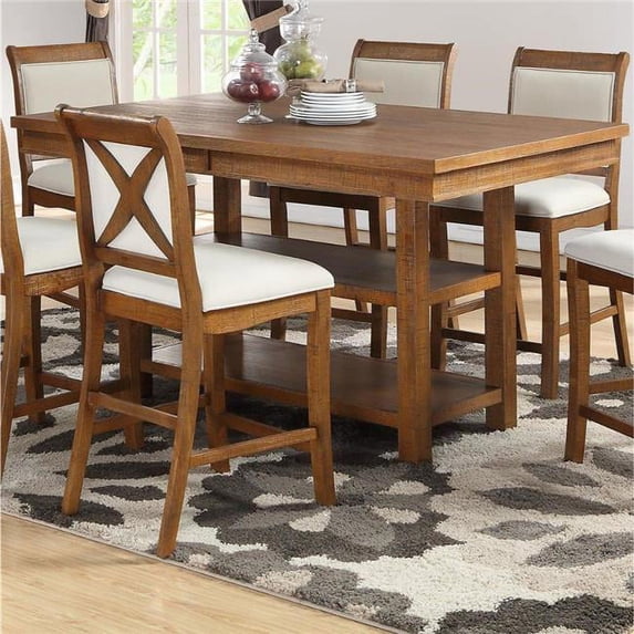30 x 66 x 40 in. Birch Wood Counter Height Table with 2 Open Shelves - Brown