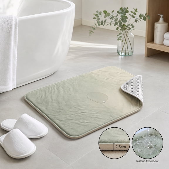 30 x 70 cm Rectangular Faux Diatomite Bath Mat, 2.5 cm Thick Soft Bathroom Floor Rug with Textured Non-Slip Backing, Rounded Edge Mat for Shower, Bathtub, Sink, Vanity, Bedroom and Entryway
