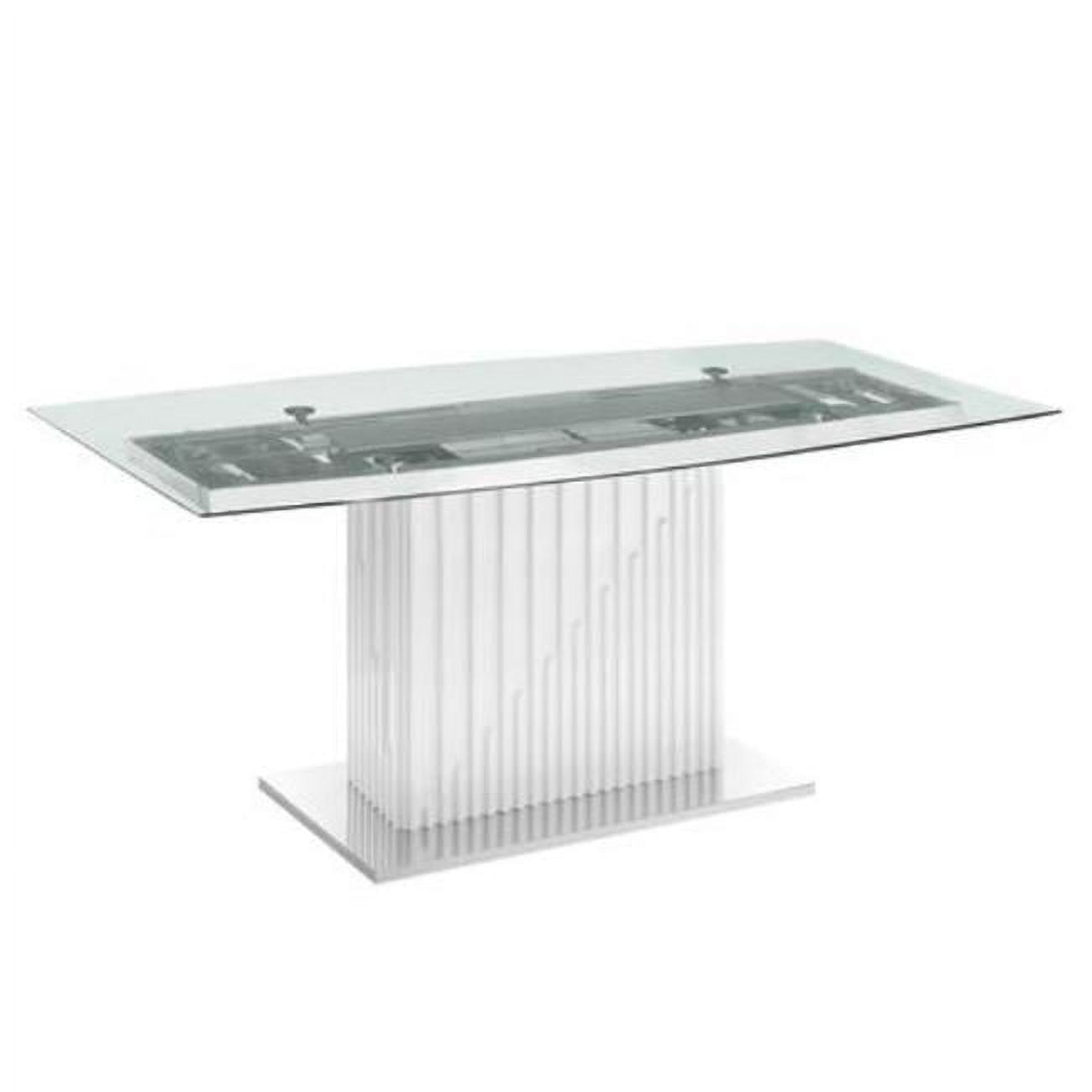 30 x 71 x 39.5 in. Moon Non-Extendable Rectangular Frame Dining Table, Clear Glass & High Gloss ...
