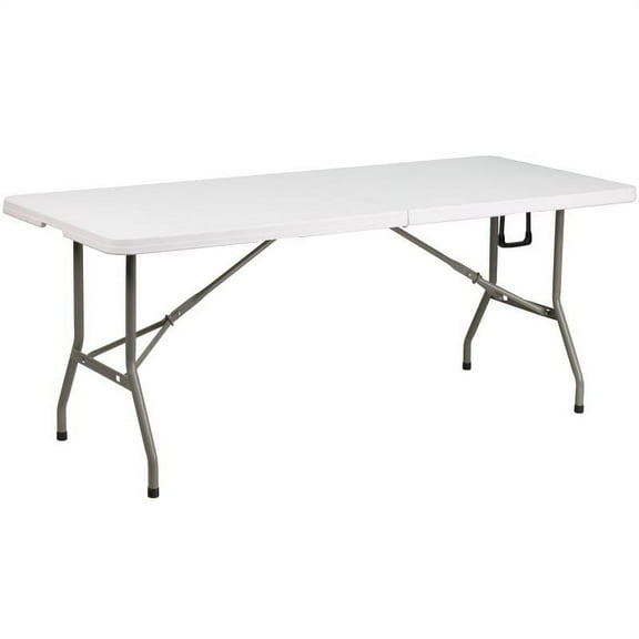 30'' x 72'' Granite White Bi-Fold Plastic Folding Table - 6-Foot Bi-Fold Plastic Folding Table with Carrying Handle