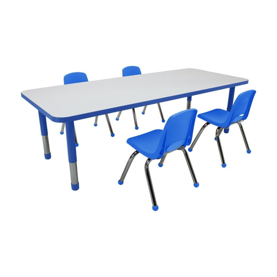 Factory Direct Partners Dry-Erase Activity Table and Stack Chair Set, White Blue
