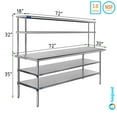 thumbnail image 1 of 30" x 72" Stainless Steel Work Table With Two Shelves | 18" Wide Double Tier Overshelf | Metal Kitchen Prep Table & Shelving Combo, 1 of 6
