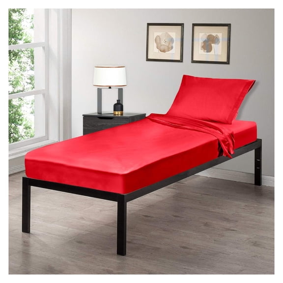 30" x 75" Cot Size 3-Piece Bed Sheet Set, Made of Ultra Soft Cotton, Perfect for Camp Bunk Beds/RVs/Guest Beds Red