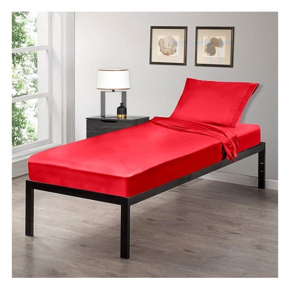 30" x 75" Cot Size 3-Piece Bed Sheet Set, Made of Ultra Soft Cotton, Perfect for Camp Bunk Beds/RVs/Guest Beds Red