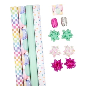 LaRibbons 30" x 8' Birthday Wrapping Paper Kit, Gift Wrap Rolls and Bows, Curling Ribbon Eggs, Gift Tags, Pastel Party