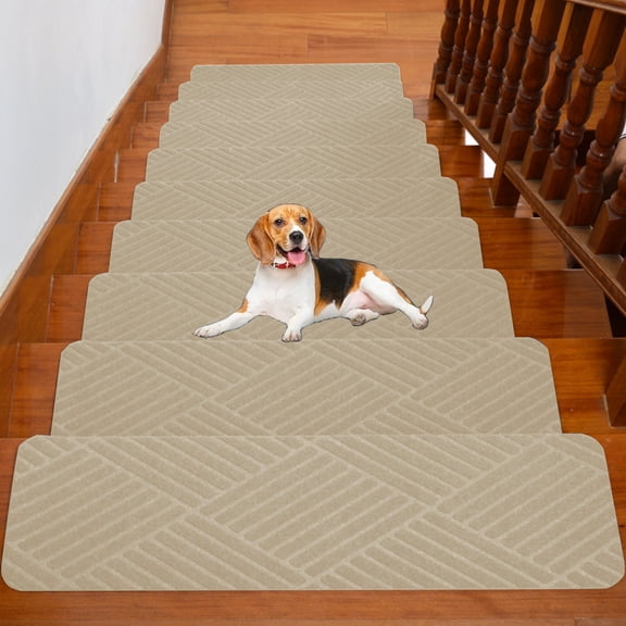 30" x 8" Non-Slip Stair Tread, Modern Diagonal Striped Acrylic Step Mat with TPR Backing, Adhesive-Free Self-Sticking Carpet for Wooden Stairs, Washable Sound-Absorbing Step Rug, 1-Piece