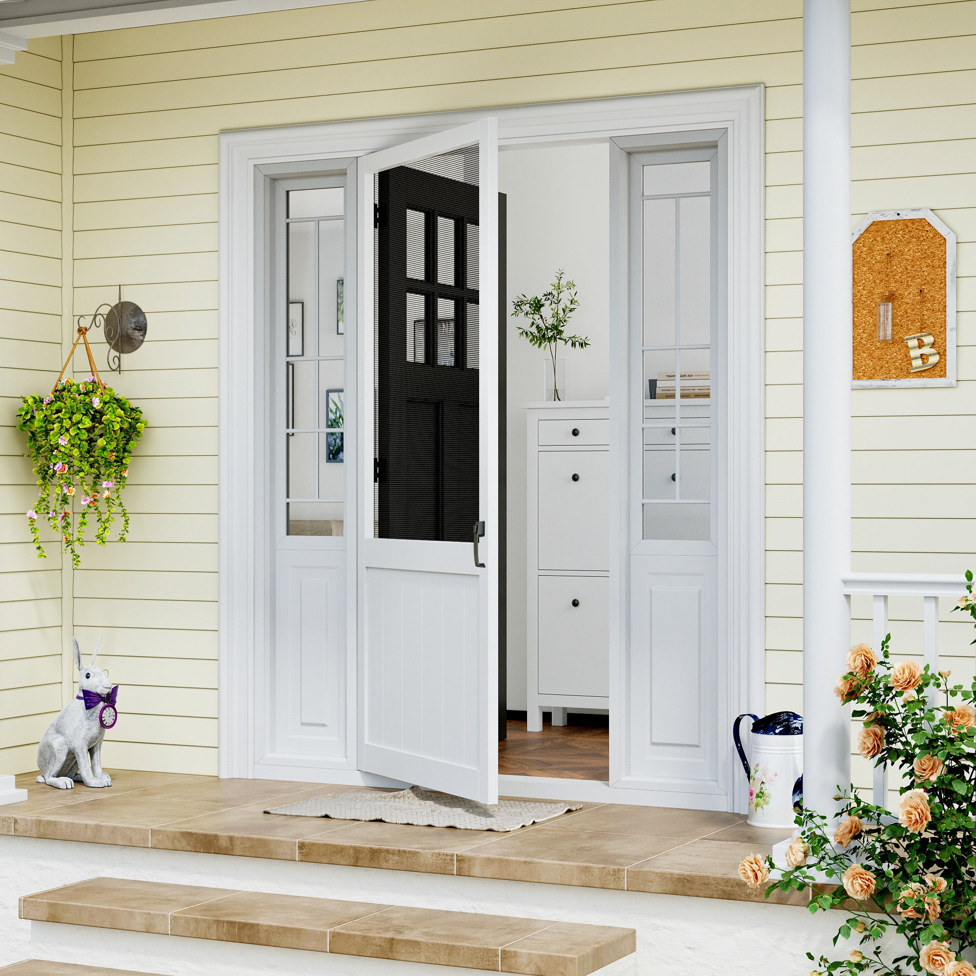 30" x 80" Screen Door Exterior Door Front Door Pine Wood Paintable Anti Insect Animal Kid Friendly Including Screen Door Handle & Auto Closer Kit