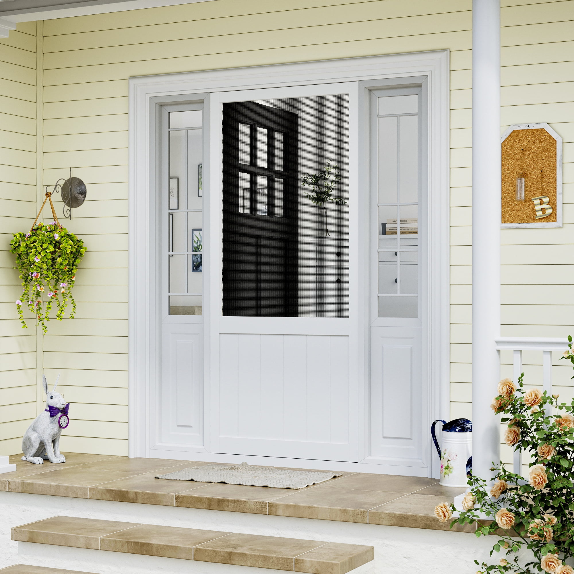30" x 80" Screen Door Exterior Door Front Door Pine Wood Paintable Anti Insect Animal Kid Friendly Slab Door Only