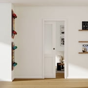 30 x 80 Sliding Pocket Doors Half Tempered Frosted Glass Closet Door with Frame & Hardware Kit Included, Interior Single Doors Easy Assembly