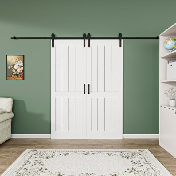 30'' x 84'' Manufactured Wood Prefinished Double Sliding Barn Door with Installation Hardware Kit
