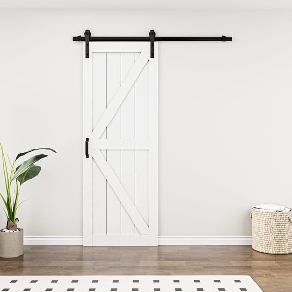 30'' x 84'' Modern K Shape Primed Sliding Barn Door with Installation Hardware Kit (Double Door & Soft Close Optional)