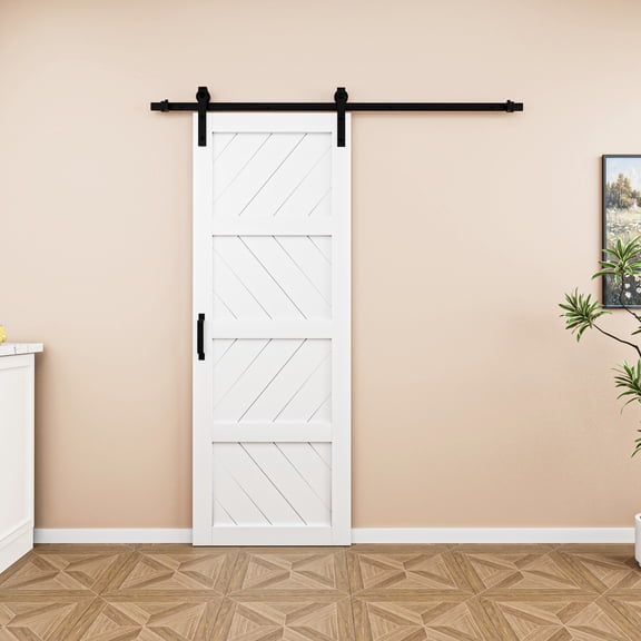 30'' x 84'' Sliding Barn Doors and Hardware Included, Aluminum Frame, Solid Core MDF Wood & PVC Covered Finished, with Hardware Kit & Handle & Floor Guide, Easy Assembly with Pre-Drilled Holes