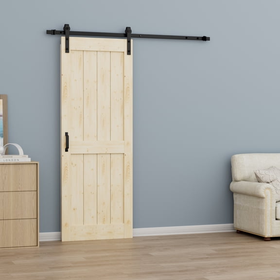 30'' x 84'' Sliding Barn Doors and Hardware Included, Unfinished Natural Pine Wood Panels & Barn Door Hardware Kit, Easy Assembly with Pre-Drilled Holes, H Frame