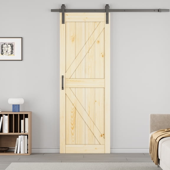 30'' x 84'' Sliding Barn Doors and Hardware Included, Unfinished Natural Pine Wood Panels & Barn Door Hardware Kit, Easy Assembly with Pre-Drilled Holes, K Frame-Fit Max Opening 30in x 84in