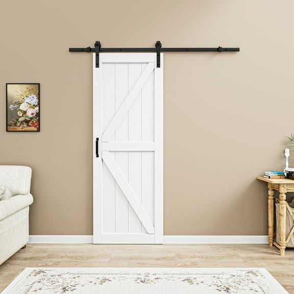 30'' x 84'' Sliding Barn Doors and Hardware Included, White Smooth Paintable Panels & Barn Door Hardware Kit, Easy Assembly with Pre-Drilled Holes, K Frame-Fit Max Opening 30in x 84in