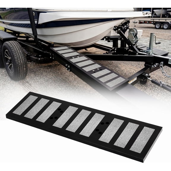 30'' x 9.5' Heavy Duty Boat Trailer Tongue Walkway Platform 300-lbs Anti-Slip Traction Trailer Steps for 2"x3", 3"x3", 3"x4" Frames, Includes Mounting Hardware, Black