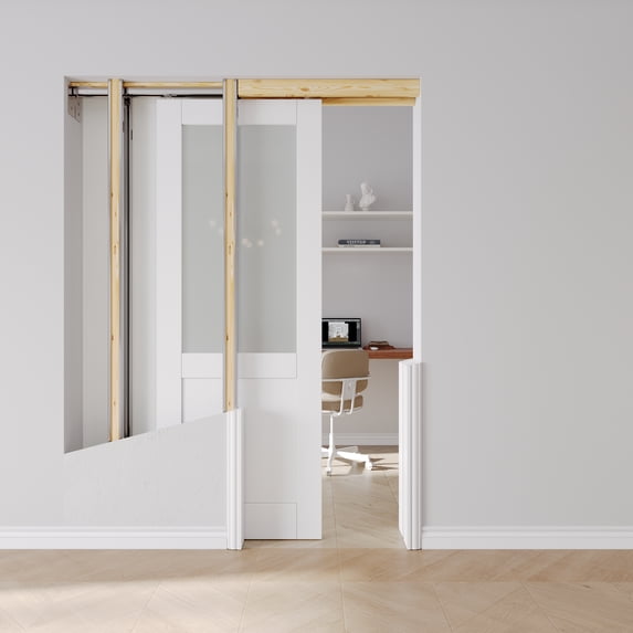 30" x 96" Paneled White Sliding Closet Pocket Doors with Installation Hardware Kit & Soft Close