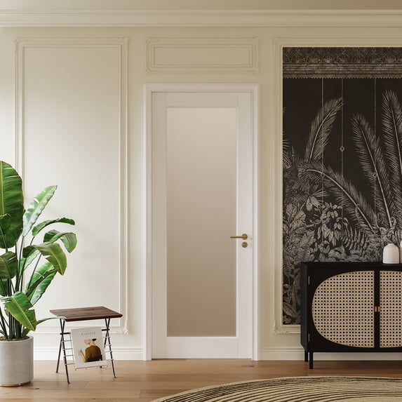 30" x 96" Pantry Door Slab Frosted Glass Wood and Manufacture Wood White Standard Door Without Hardware Kit
