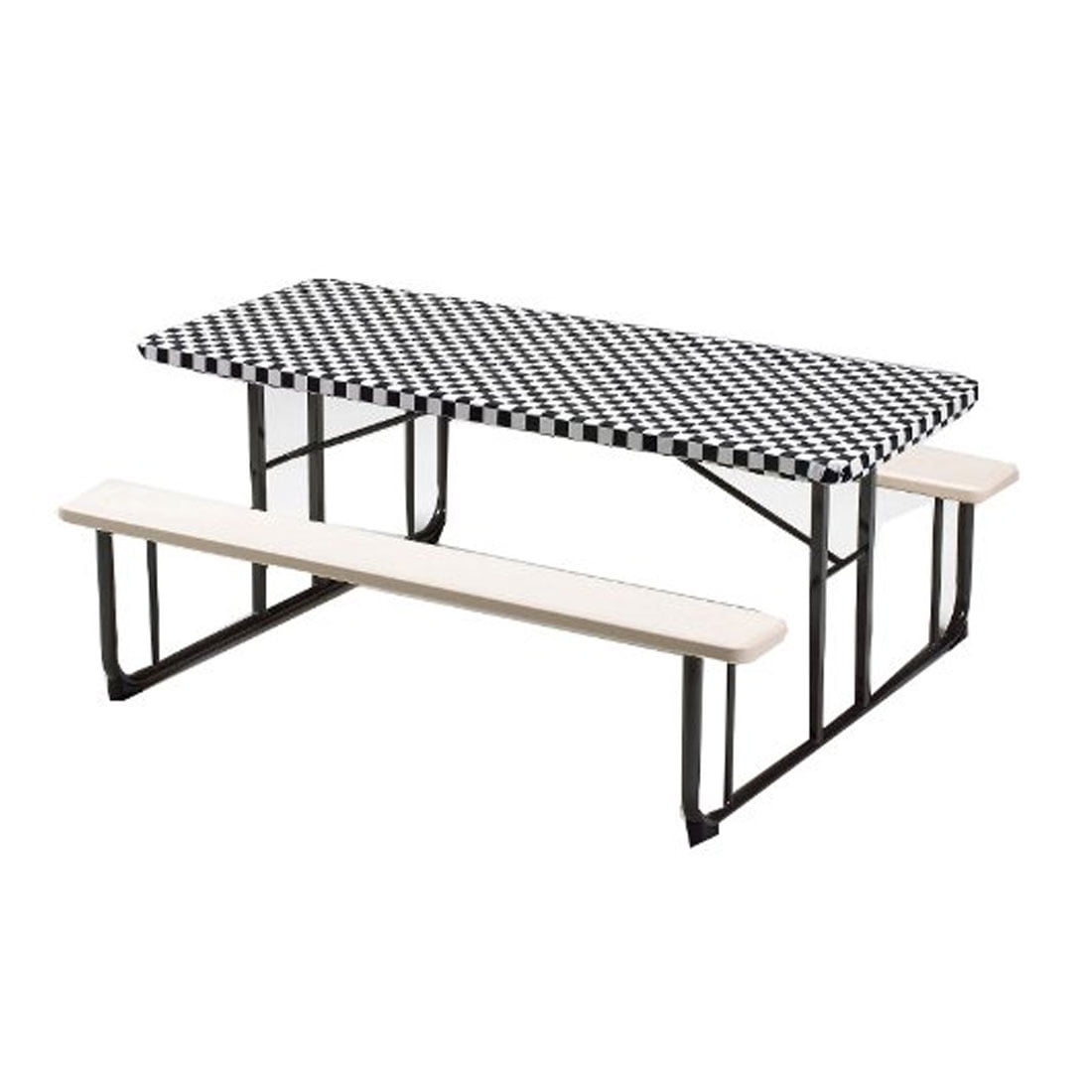 30" x 96" Plastic Disposable Stay Put Tablecover Black Check, Pack of 6