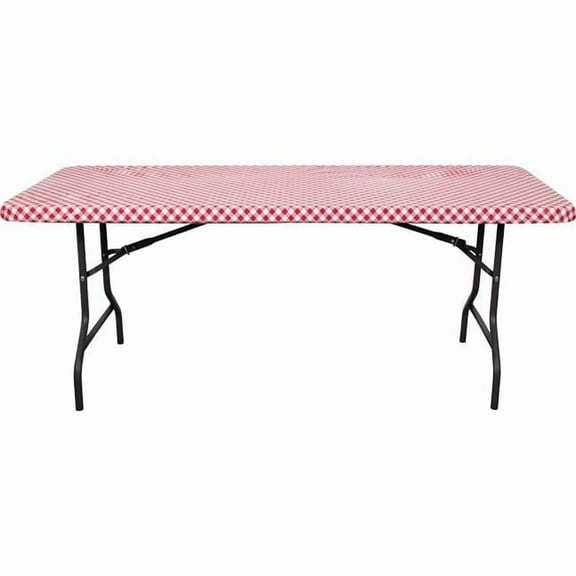 30 x 96 in. Stay Put Plastic Tablecover, Red & White Gingham
