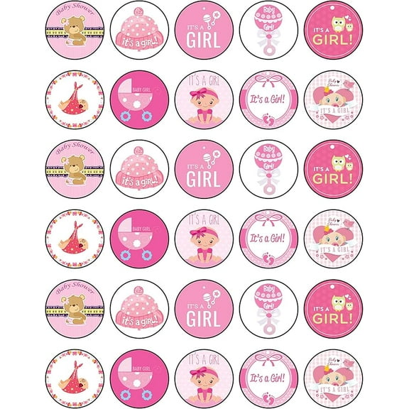 30 x Edible Cupcake Toppers – Baby Shower Girl Themed Collection of Edible Cake Decorations | Uncut Edible Prints on Icing Sheet