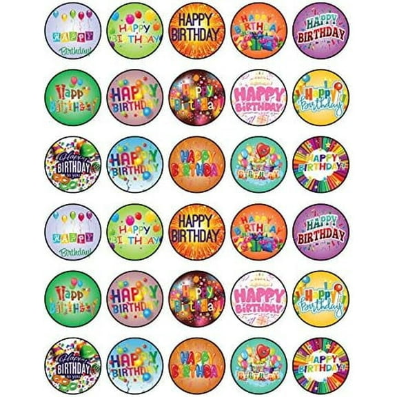 30 x Edible Cupcake Toppers Themed of Happy Birthday Collection of Edible Cake Decorations | Uncut Edible on Icing Sheet