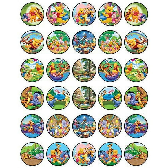 30 x Edible Cupcake Toppers Themed of Winnie_The_Pooh Collecti of Edible Cake Decoratis | Uncut Edible Wafer Sheet