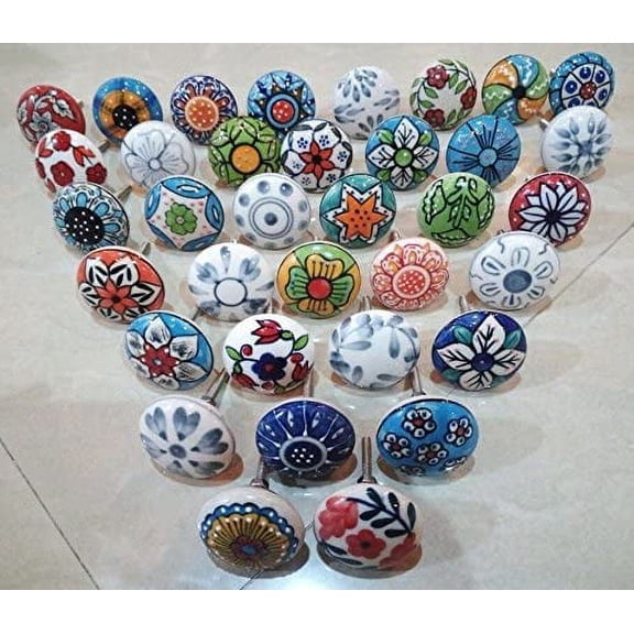 30 x Mix Vintage Look Flower Ceramic Knobs Door Handle Cabinet Drawer Cupboard Pull