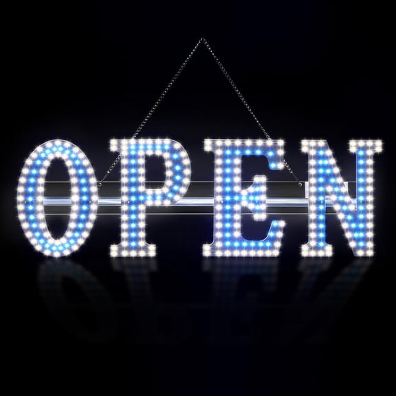 30"x10" LED Open Signs for Business, Ultra Bright Extra Jumbo LED Neon Large Open Sign with Hanging Installation,Open Sign for Stores Bar Hotel Retail Shops Window Salon Restaurant Office (White-Blue)