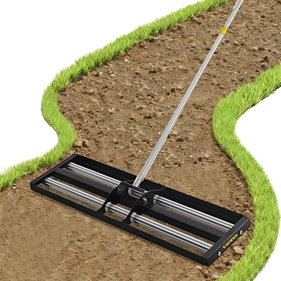 30"x10"Lawn Leveling Rake with Aluminum Rollers, Stainless Steel Yard Lawn Leveler Tool with Adjustable Long Handle, Yard Leveling Rake Suit, Levelawn Tool for Soil, Grass, Golf Course, Garden, Farm