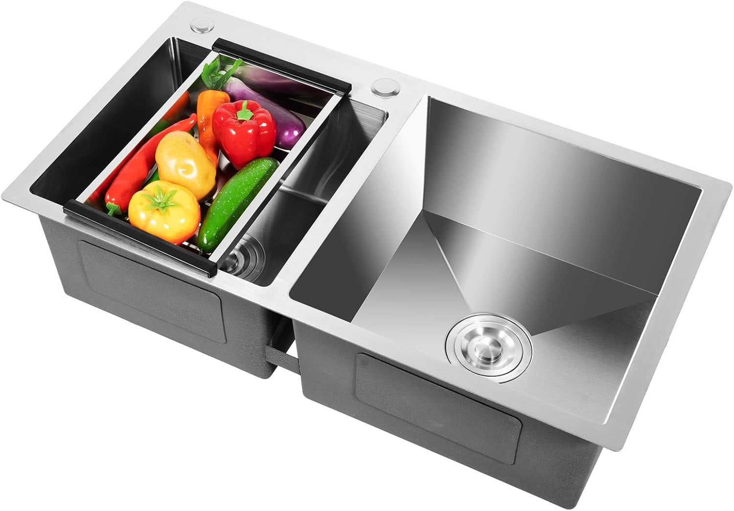 30"x17" Double Bowl Kitchen Sinks 304 Stainless Steel Kitchen Sink Drop in Sink Undermount 2 Bowl Utility Sink RV Bathroom Sinks With Drain For Kitchens Terraces Farms