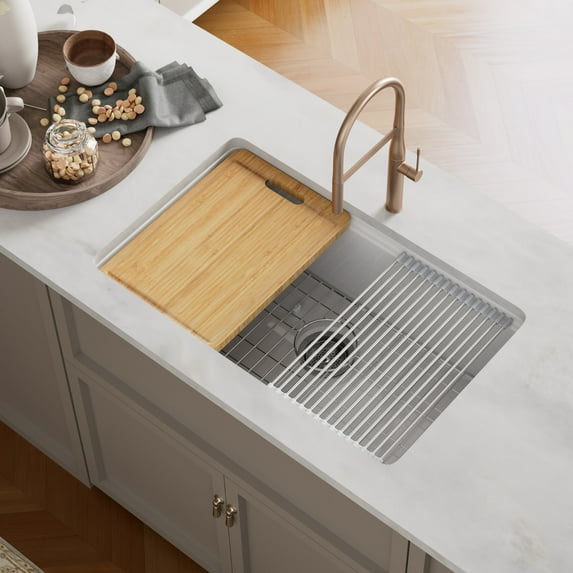 30"x19" Rectangular Fireclay Workstation Kitchen Sink in Glossy White with Undermount/Drop-In Setup Full Accessories for Modern Kitchen Style