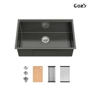 30″x19″ Stainless Steel Kitchen Sink, Single Bowl, Undermount Handmade Sink in Black, with Cutting Board, Colander, SS-BL07D-301908-2
