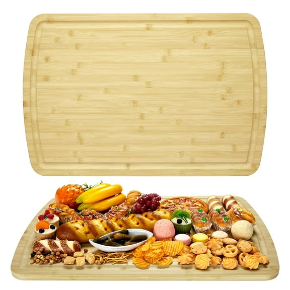 30"x20" Extra Large Bamboo Cutting Board - Reversible Butcher Block with Deep Juice Groove & Handles, Serving Tray for Meat, Cheese, Vegetables & BBQ